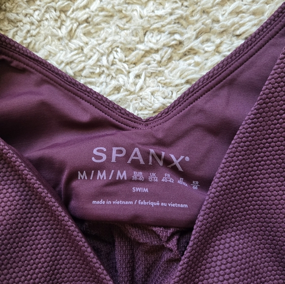 Spanx Pique Longline Flounce Bikini Top Womens M Mulberry - Picture 2 of 8